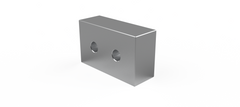 Metal block with two circular holes on a white background