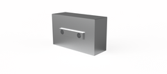 Rectangular metal box with two circular holes on a white background
