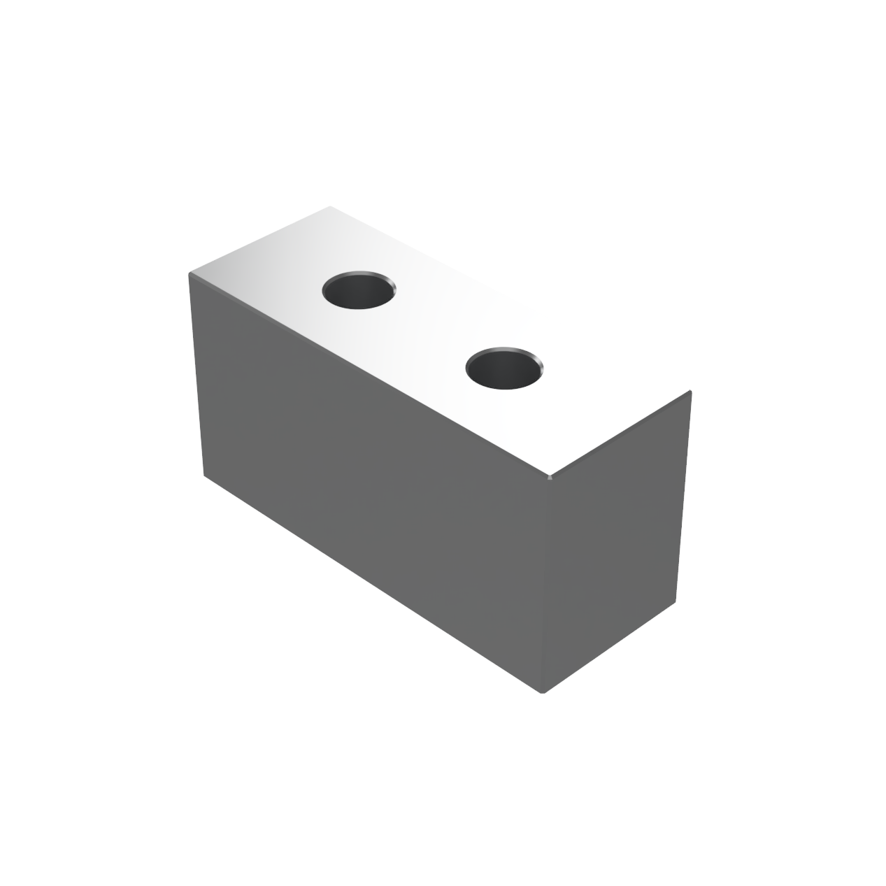 metal block with two circular holes on a white background